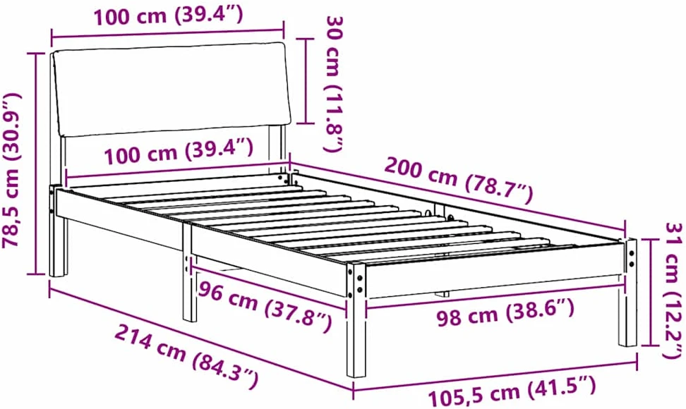 Lova Lovos rėmas Balta ir šviesiai pilka 100 x 200 cm Pušies masyvas