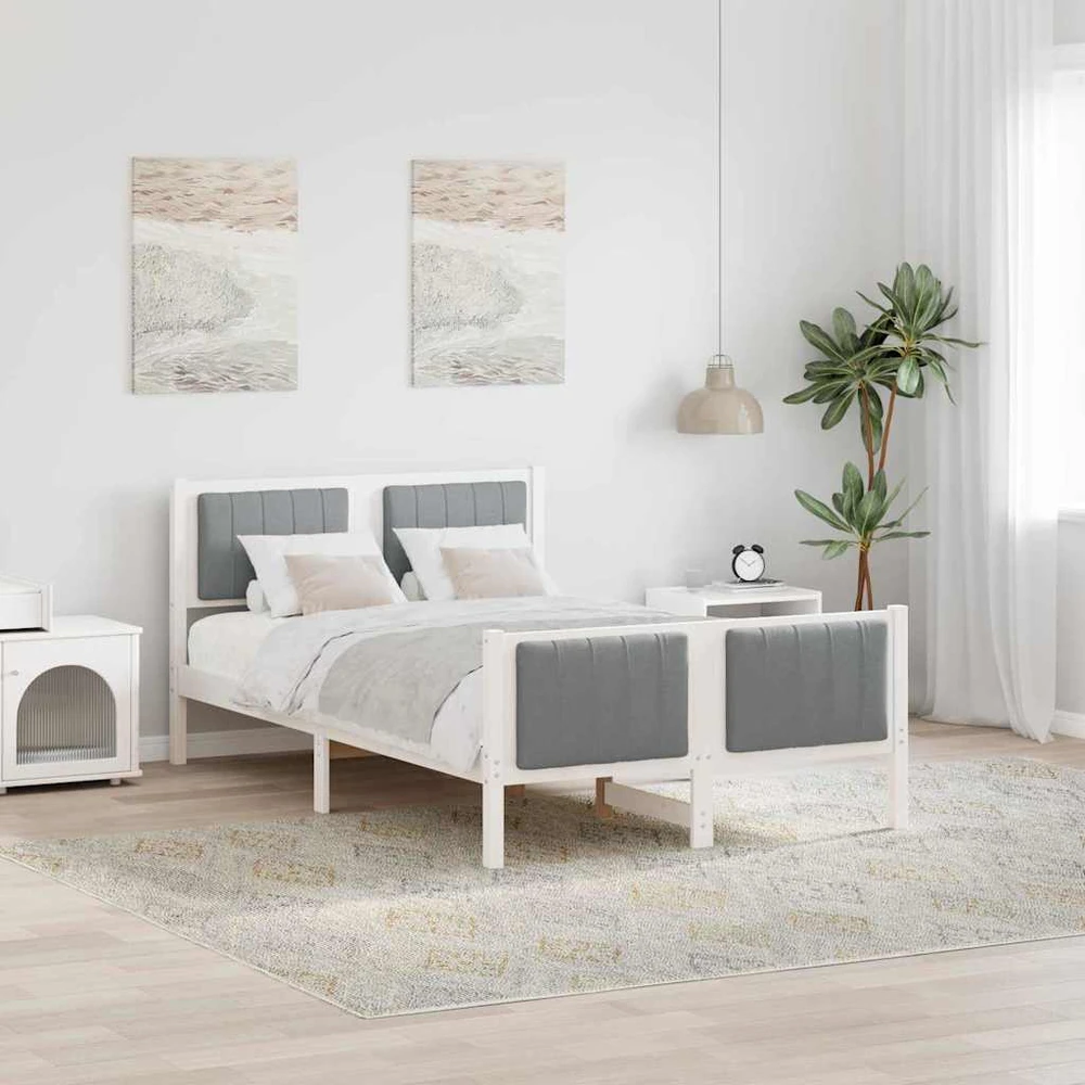 Lova Lovos rėmas Balta ir šviesiai pilka 120 x 200 cm Pušies masyvas