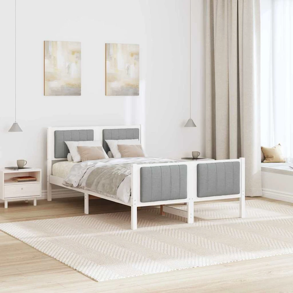 Lova Lovos rėmas Balta ir šviesiai pilka 120 x 200 cm Pušies masyvas