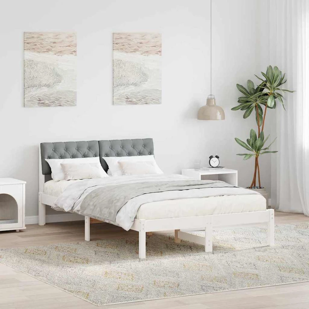 Lova Lovos rėmas Balta ir šviesiai pilka 120 x 190 cm Pušies masyvas