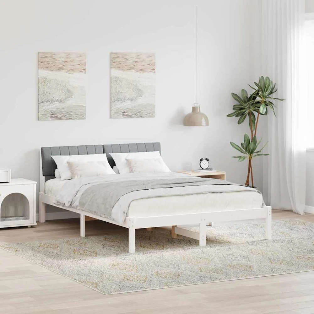 Lova Lovos rėmas Balta ir šviesiai pilka 135 x 190 cm Pušies masyvas