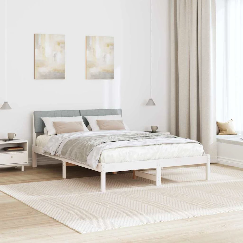 Lova Lovos rėmas Balta ir šviesiai pilka 135 x 190 cm Pušies masyvas