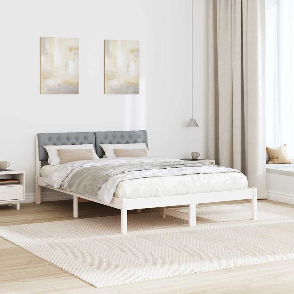Lovos rėmas Balta ir šviesiai pilka 140 x 190 cm Pušies masyvas