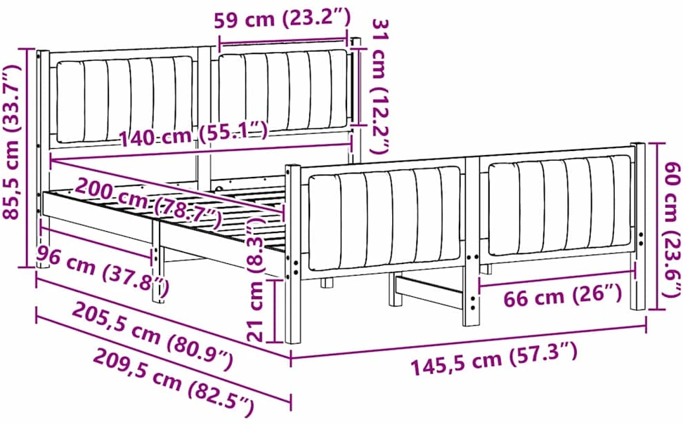 Lovos rėmas Balta ir šviesiai pilka 140 x 200 cm Pušies masyvas