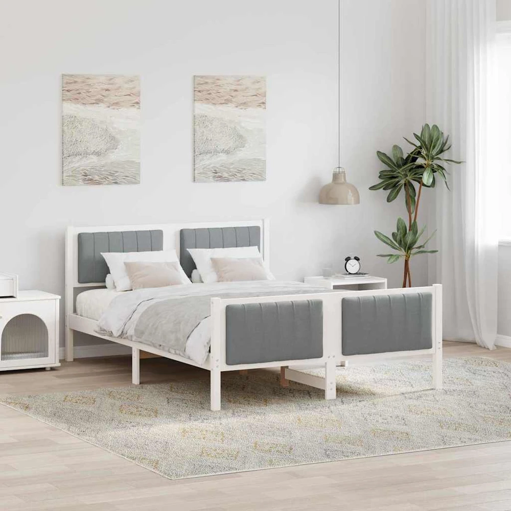 Lovos rėmas Balta ir šviesiai pilka 140 x 200 cm Pušies masyvas