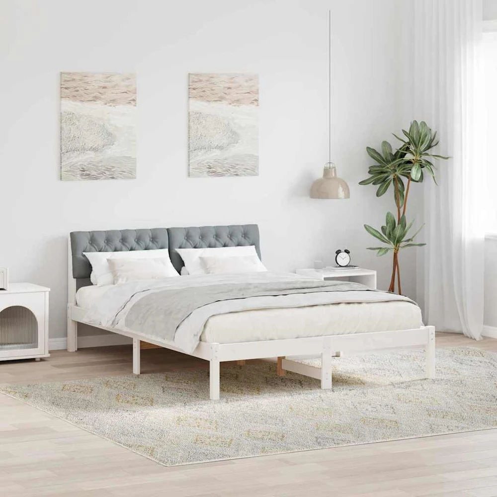 Lovos rėmas Balta ir šviesiai pilka 140 x 190 cm Pušies masyvas