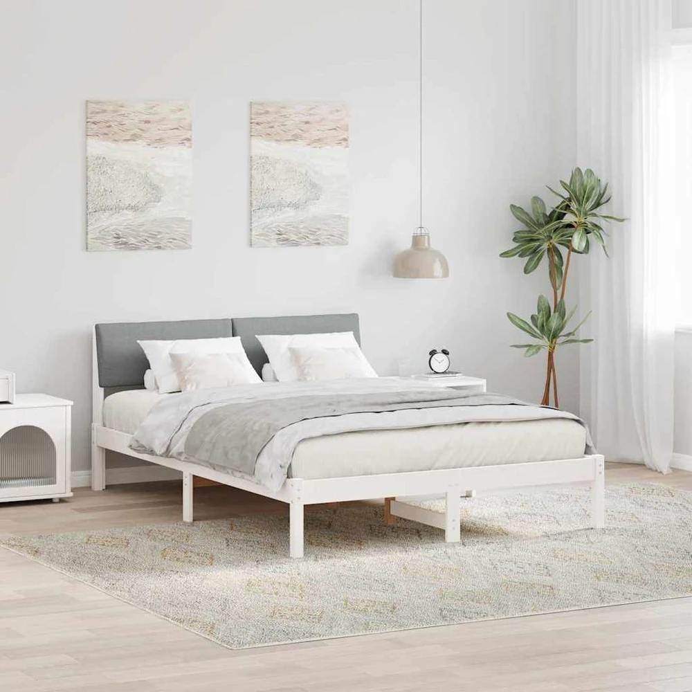 Lovos rėmas Balta ir šviesiai pilka 160 x 200 cm Pušies masyvas
