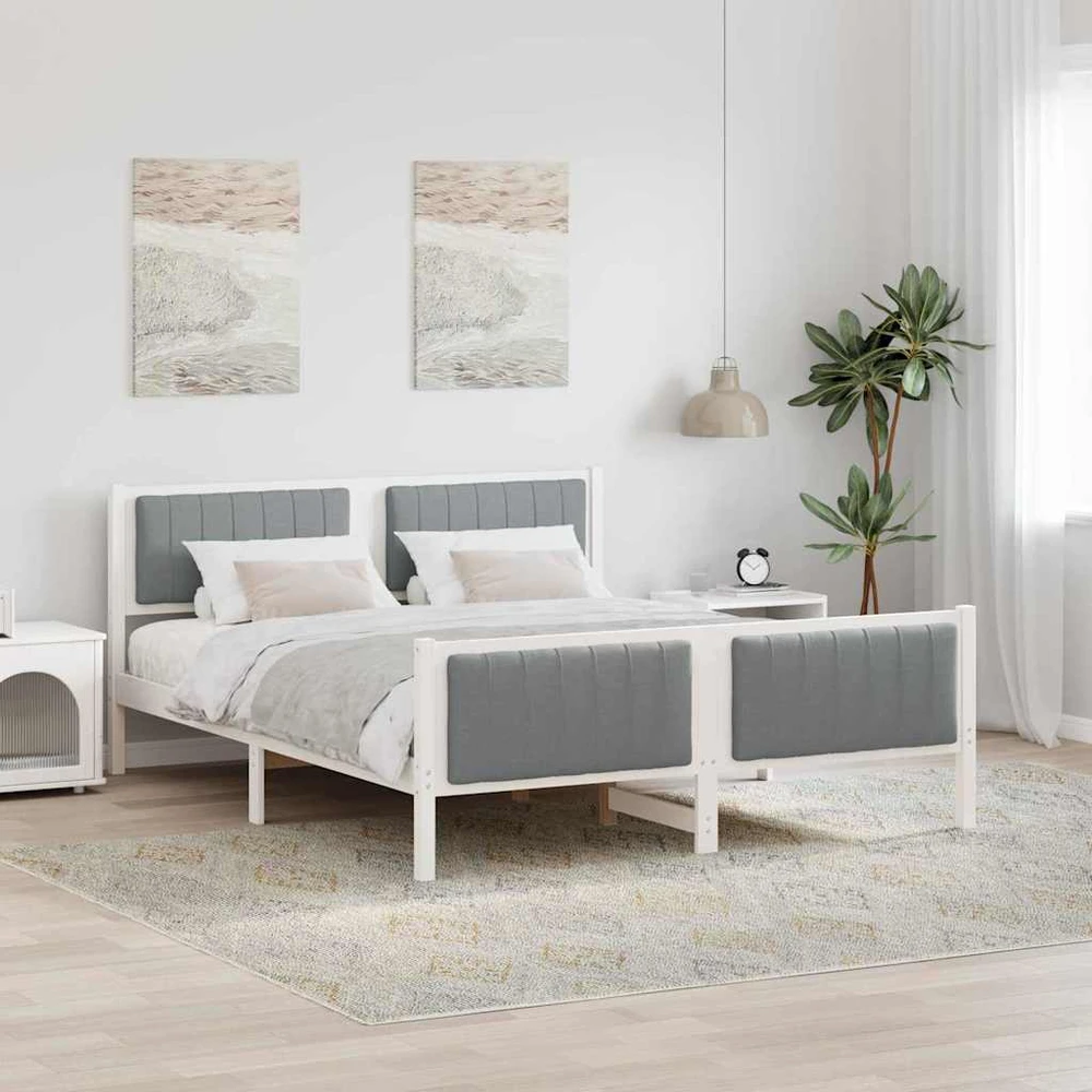 Lovos rėmas Balta ir šviesiai pilka 160 x 200 cm Pušies masyvas