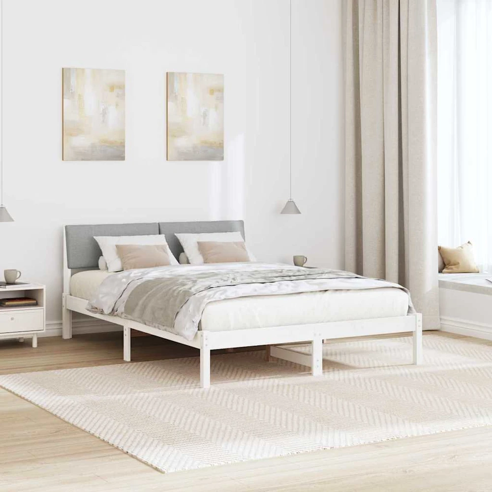 Lovos rėmas Balta ir šviesiai pilka 160 x 200 cm Pušies masyvas