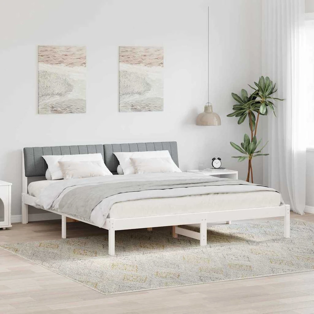 Lovos rėmas Balta ir šviesiai pilka 180 x 200 cm Pušies masyvas