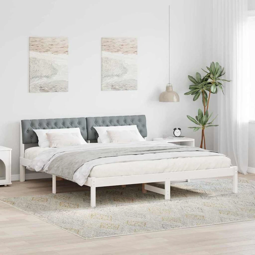 Lovos rėmas Balta ir šviesiai pilka 180 x 200 cm Pušies masyvas