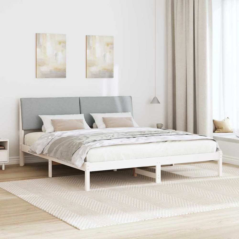 Lovos rėmas Balta ir šviesiai pilka 180 x 200 cm Pušies masyvas