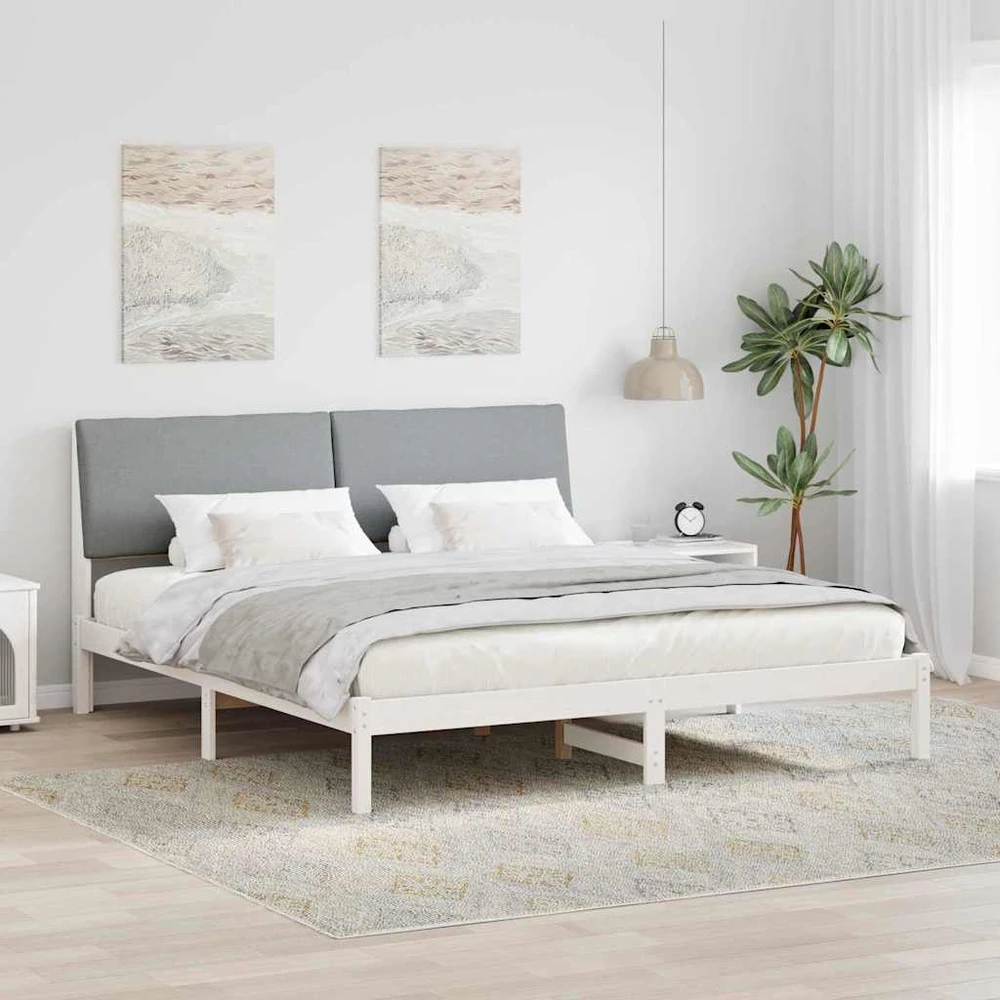 Lovos rėmas Balta ir šviesiai pilka 180 x 200 cm Pušies masyvas