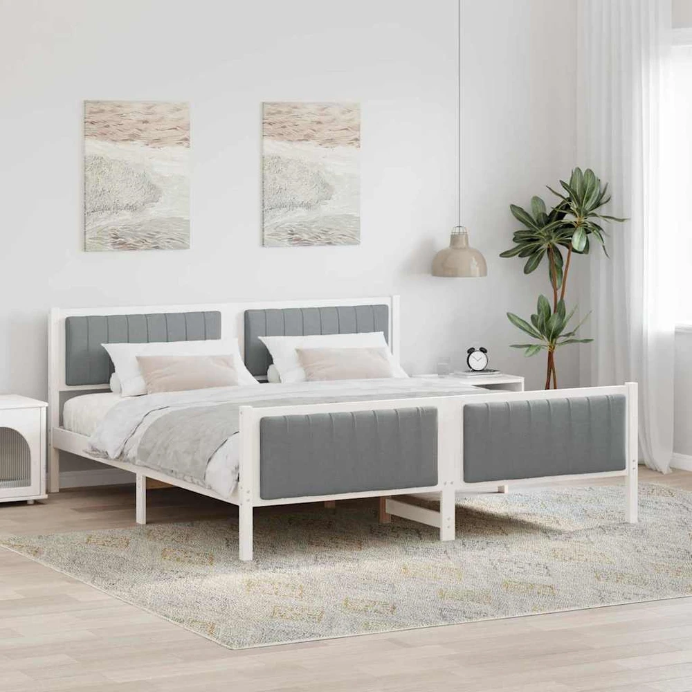Lovos rėmas Balta ir šviesiai pilka 180 x 200 cm Pušies masyvas