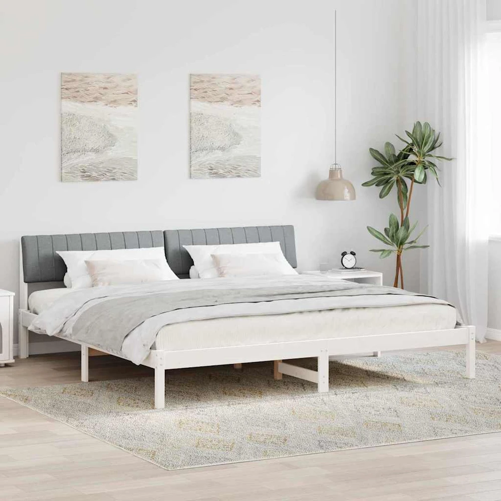 Lovos rėmas Balta ir šviesiai pilka 200 x 200 cm Pušies masyvas