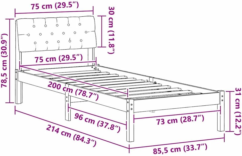 Lova Lovos rėmas Balta ir šviesiai pilka 75 x 190 cm Pušies masyvas
