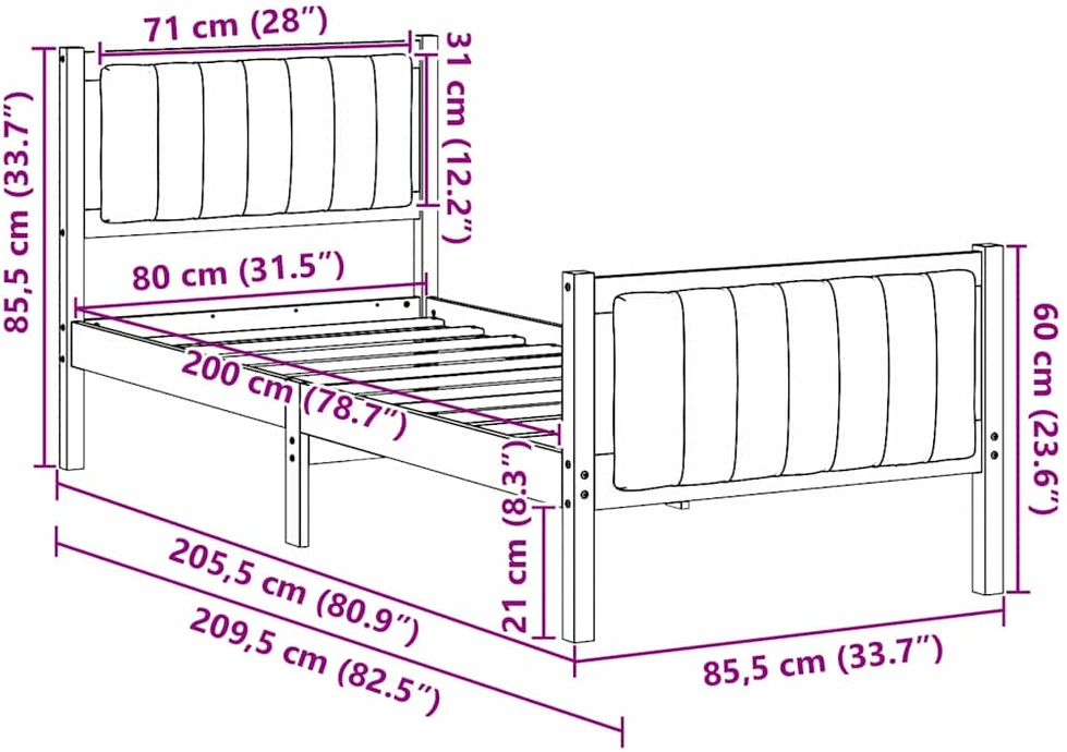 Lova Lovos rėmas Balta ir šviesiai pilka 80 x 200 cm Pušies masyvas