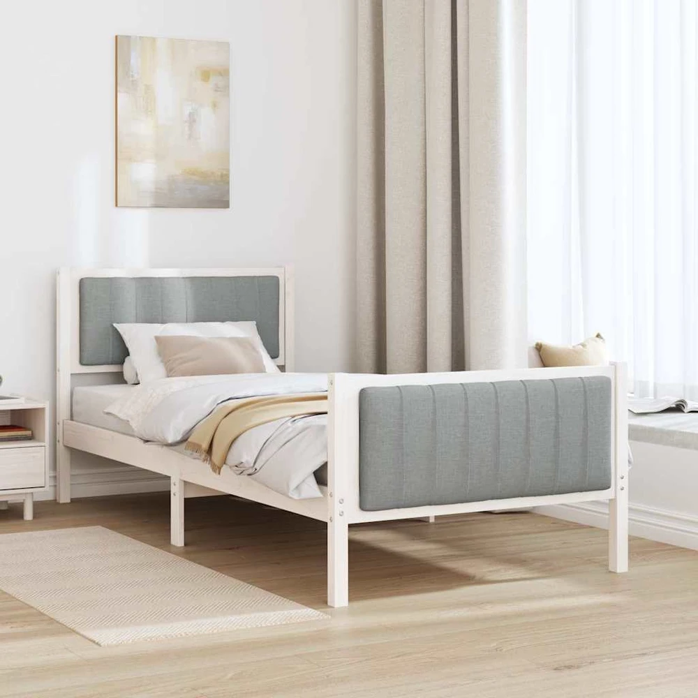 Lova Lovos rėmas Balta ir šviesiai pilka 90 x 190 cm Pušies masyvas
