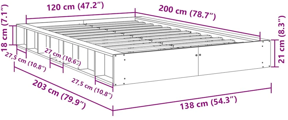 Lovos rėmas be čiužinio 120x200 cm ąžuolo masyvo
