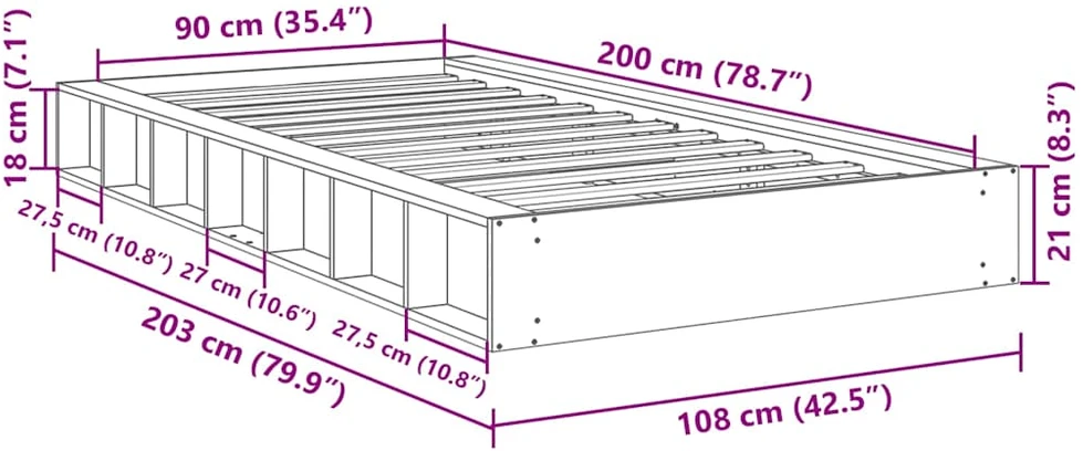 Lovos rėmas be čiužinio 90x200 cm ąžuolo masyvo