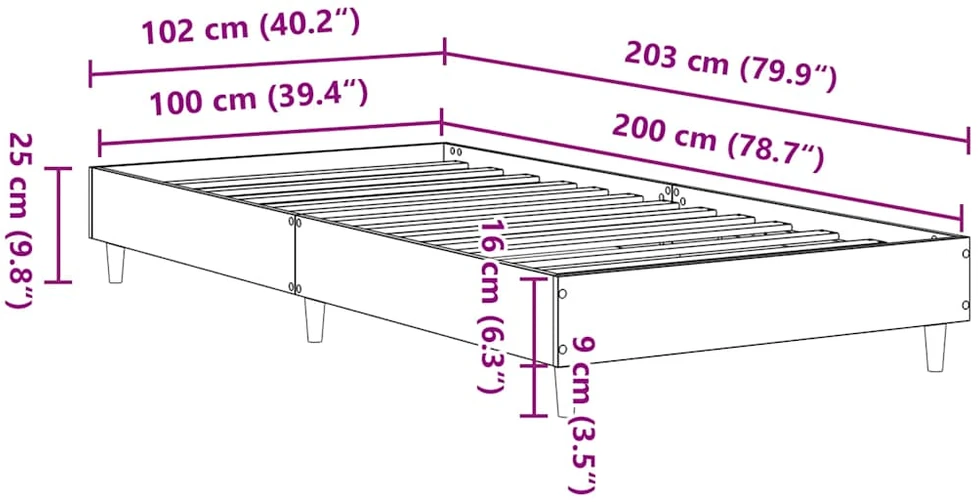 Lovos rėmas Be Čiužinio Baltas 100x200 cm Inžinierinė mediena