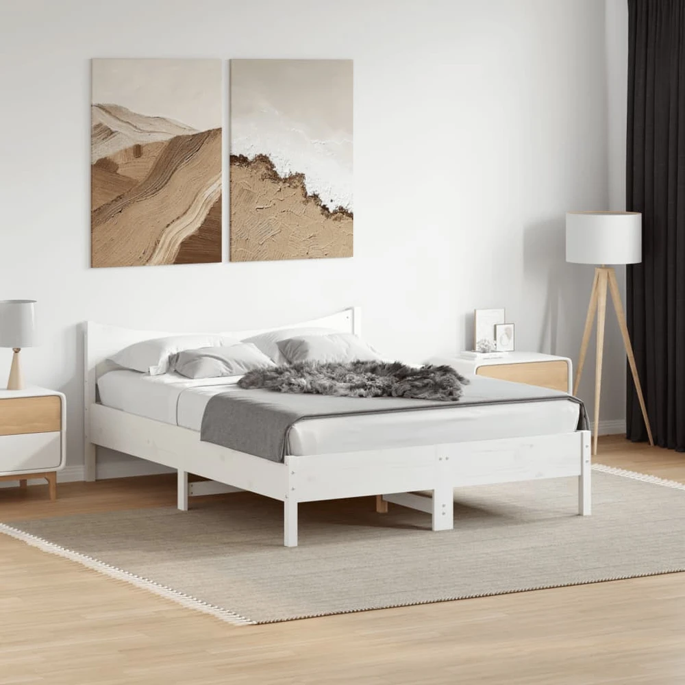 Lovos rėmas, baltos spalvos, 140x200cm, pušies medienos masyvas