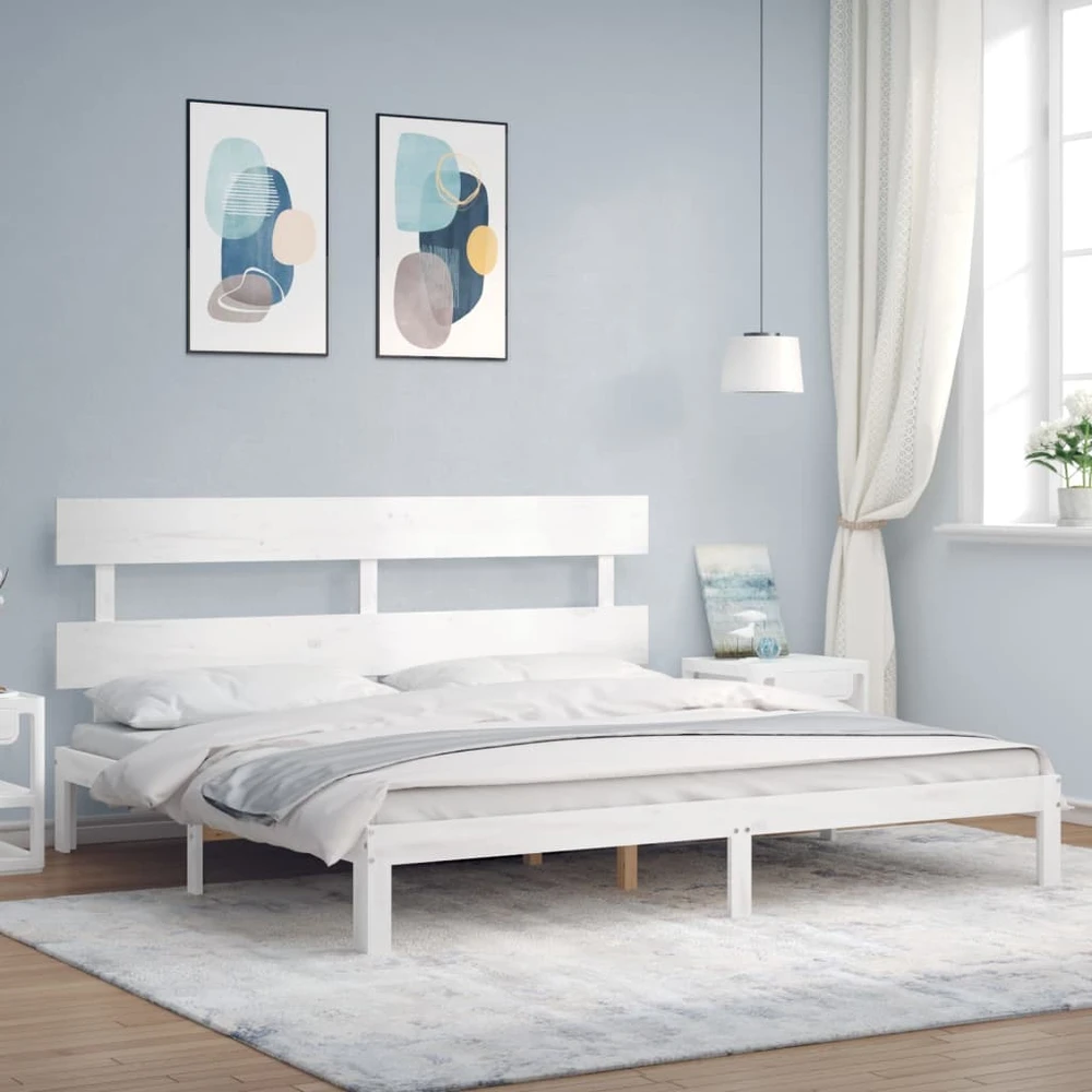 Lovos rėmas be čiužinio, baltas, 200x200cm, pušies masyvas