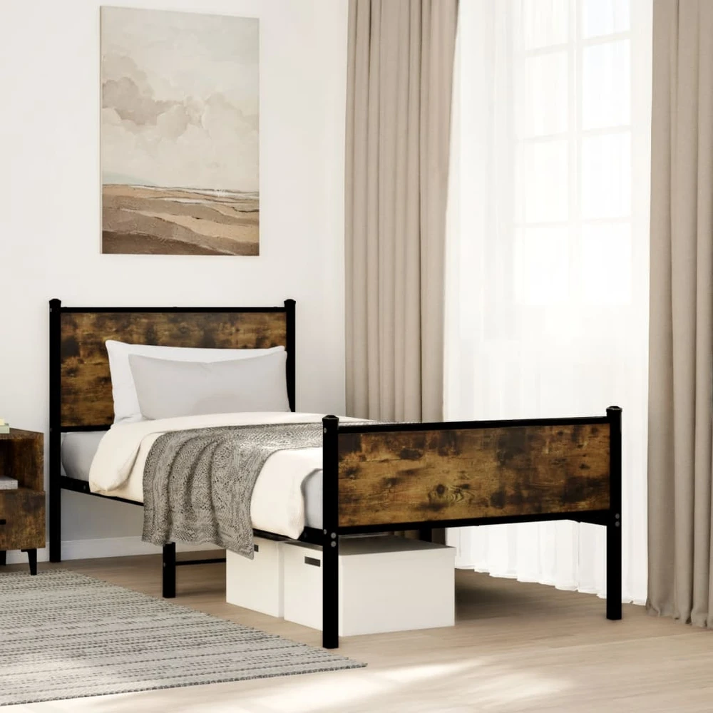 Lovos rėmas be čiužinio, dūminio ąžuolo, 90x190cm, metalas