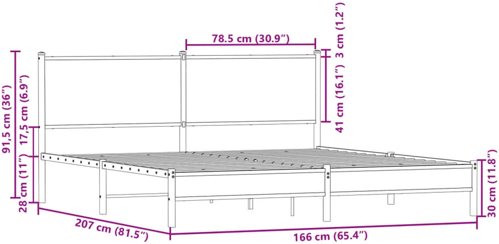 Lovos rėmas be čiužinio, dūminio ąžuolo, 160x200cm, metalas
