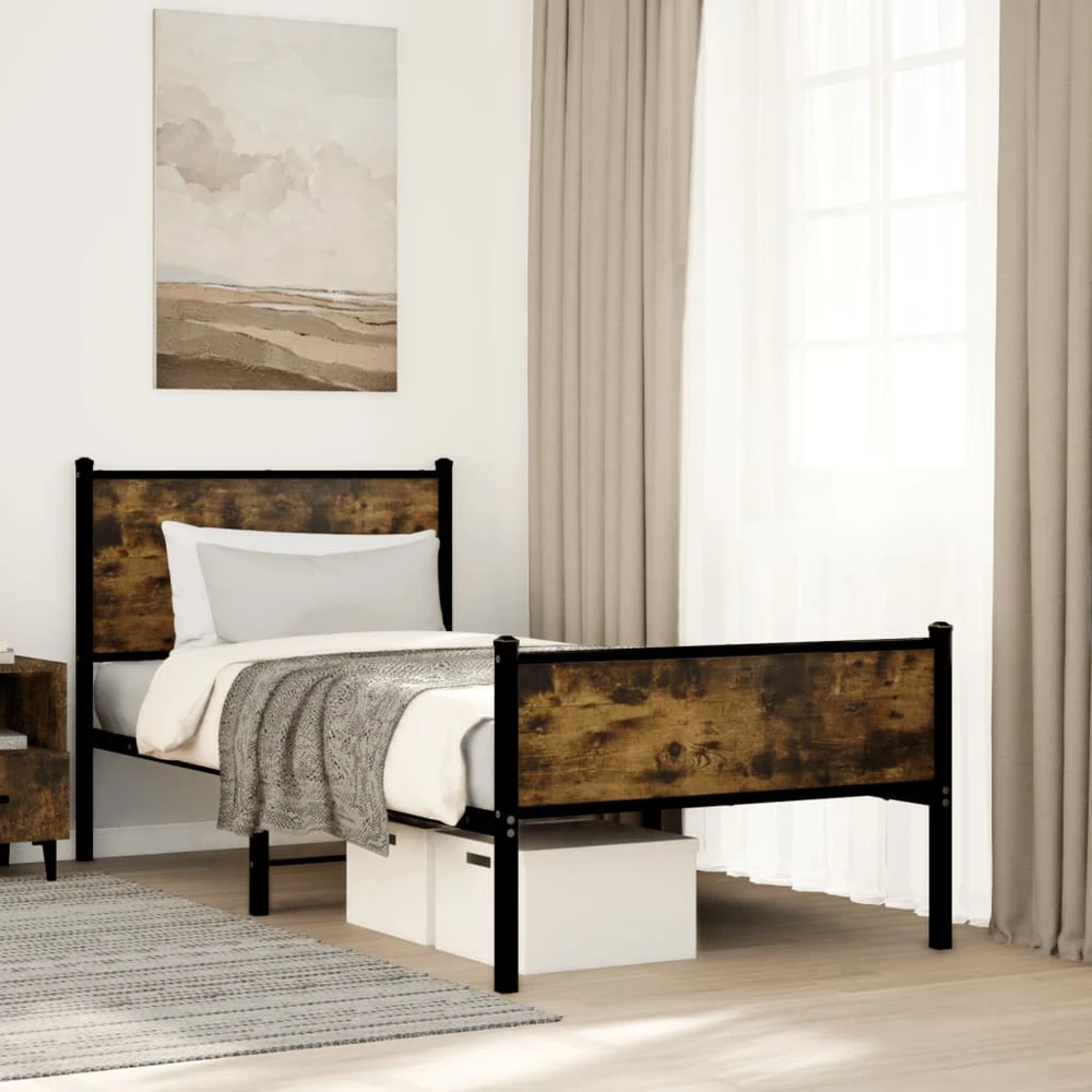 Lovos rėmas be čiužinio, dūminio ąžuolo, 75x190cm, metalas