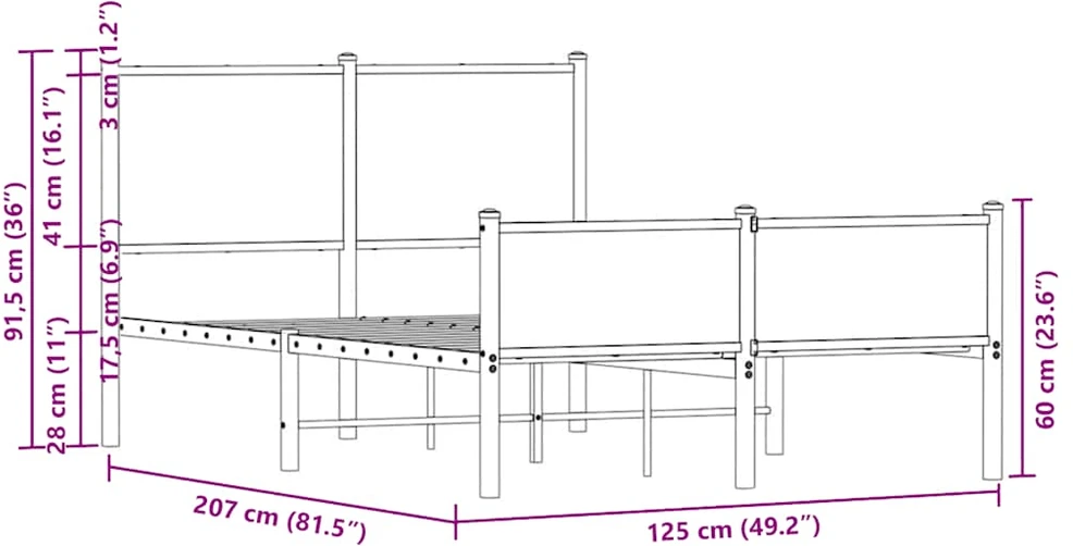 Lovos rėmas be čiužinio, dūminio ąžuolo, 120x200cm, metalas