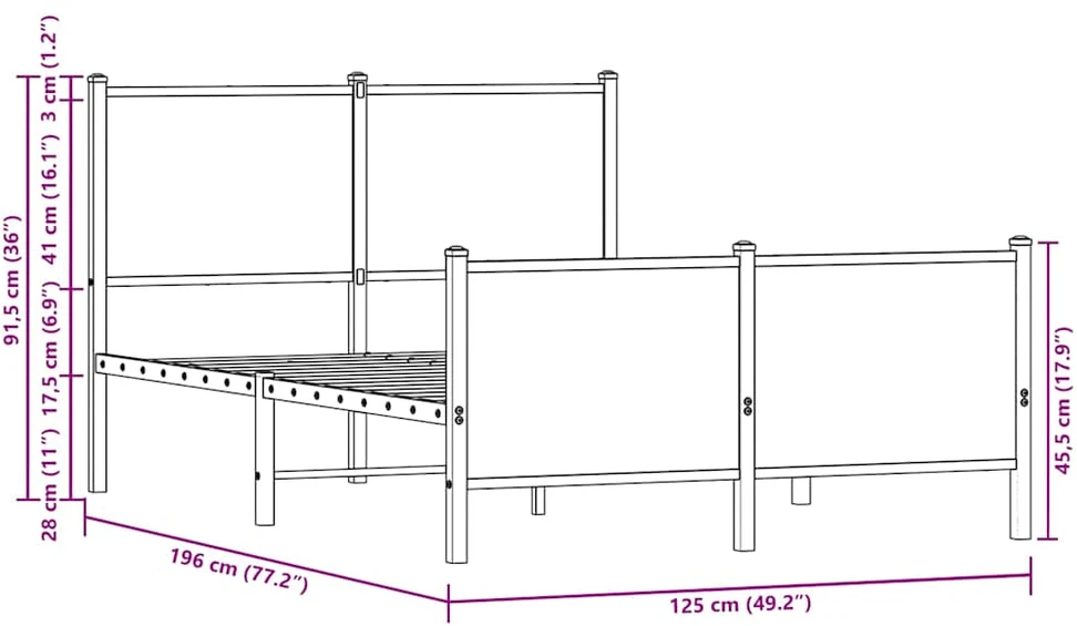 Lovos rėmas be čiužinio, dūminio ąžuolo, 120x190cm, metalas