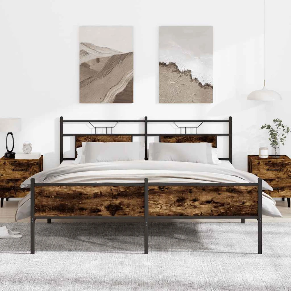 Lovos rėmas be čiužinio, dūminio ąžuolo, 160x200cm, metalas