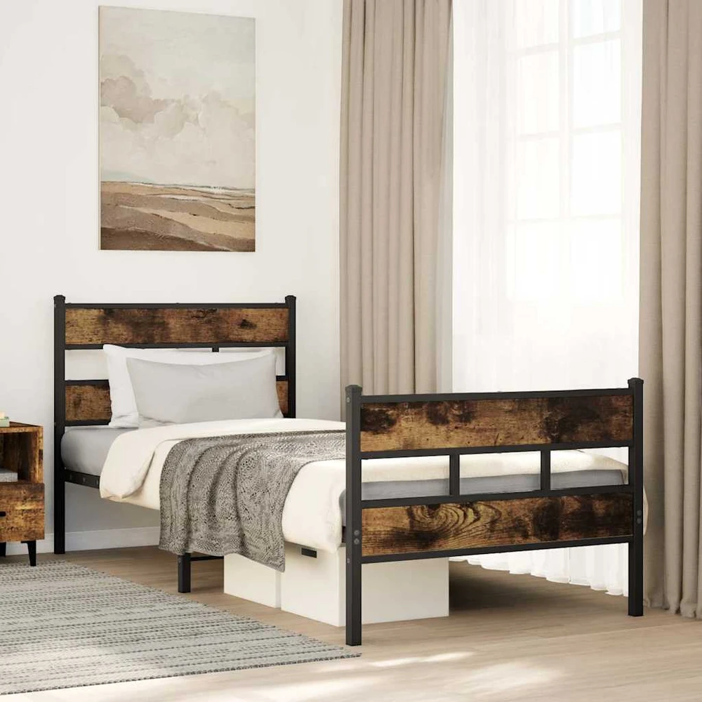 Lova Lovos rėmas be čiužinio, dūminio ąžuolo, 107x203cm, metalas