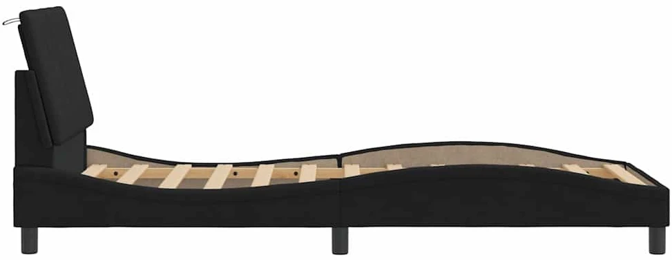 Lovos rėmas su galvūgaliu, juodos spalvos, 80x200cm, aksomas