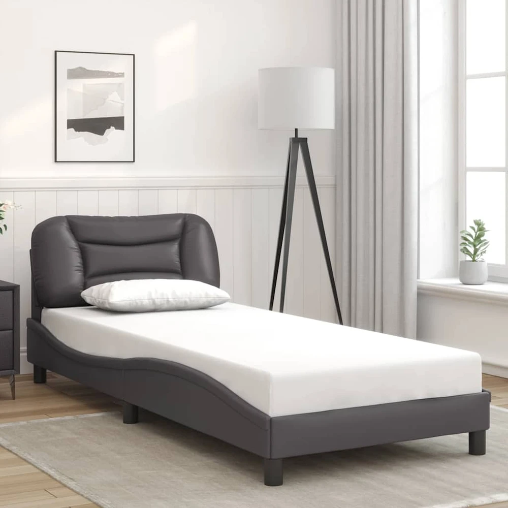Lovos rėmas su galvūgaliu, pilkas, 80x200cm, dirbtinė oda