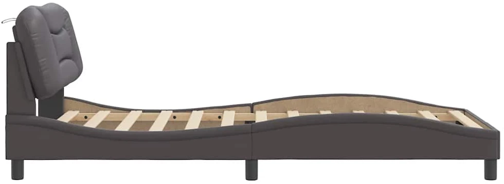 Lovos rėmassu galvūgaliu, pilkos, 100x200cm, dirbtinė oda