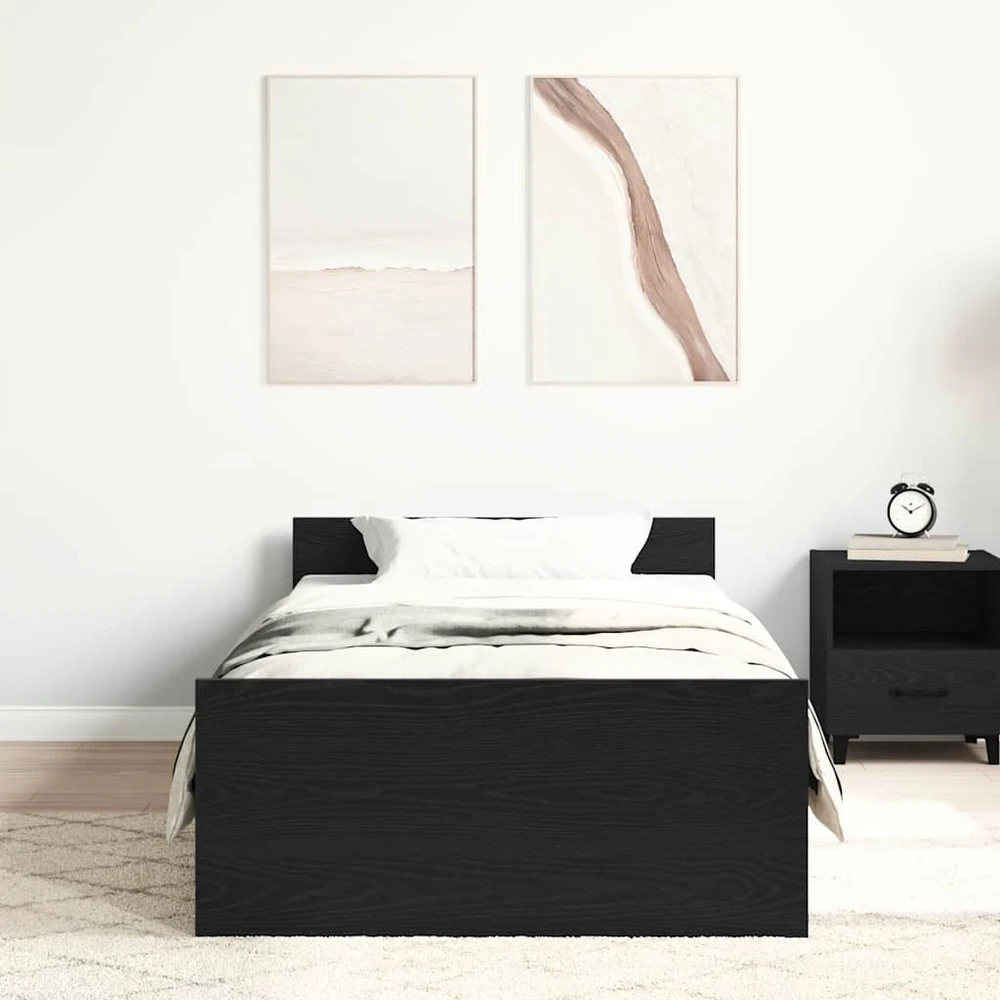 Lovos rėmas be čiužinio, juodo ąžuolo spalvos, 100x200 cm, inžinerinė mediena
