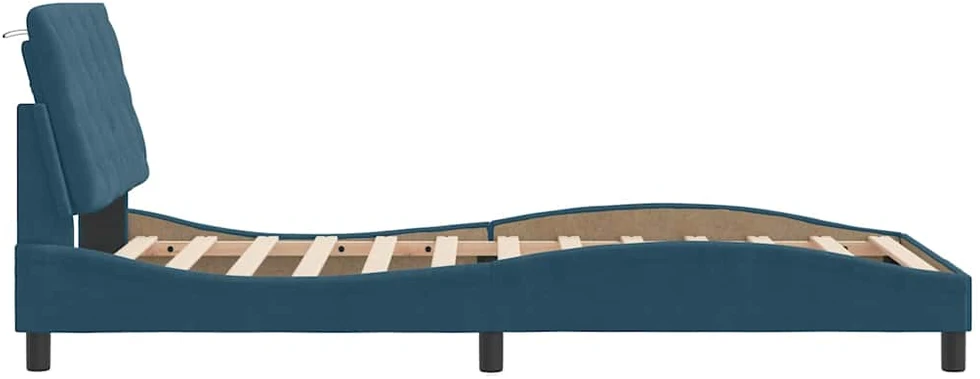 Lovos rėmas su galvūgaliu, mėlynos spalvos, 100x200cm, aksomas