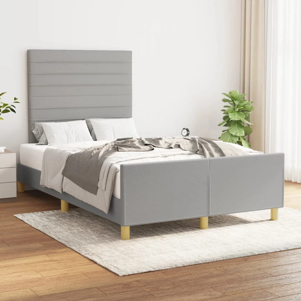 Lovos rėmas su galvūgaliu, šviesiai pilkas, 120x190cm, audinys