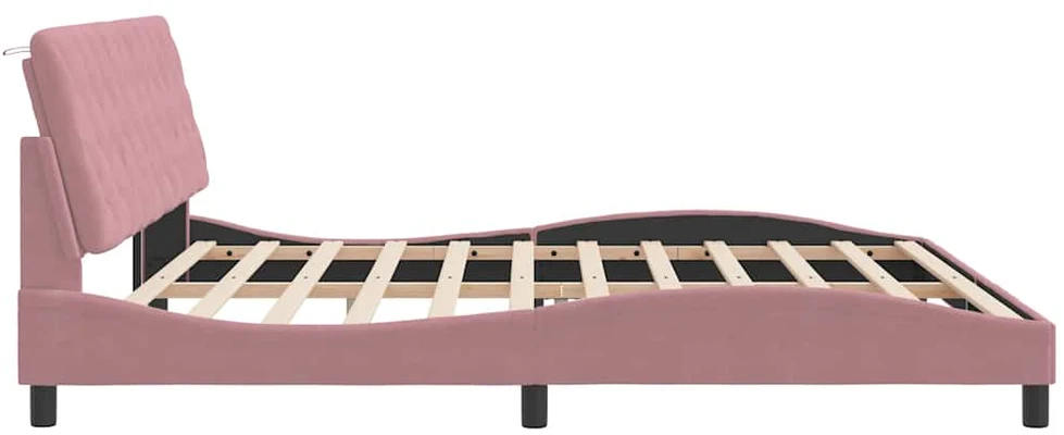 Lovos rėmas su galvūgaliu, rožinės spalvos, 200x200 cm, aksomas