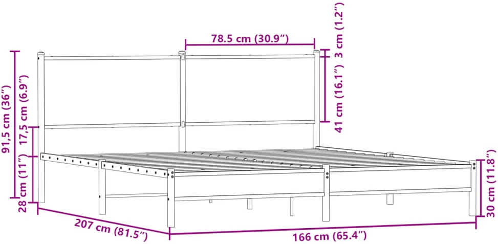 Lovos rėmas be čiužinio, rudas ąžuolo, 160x200cm, metalas