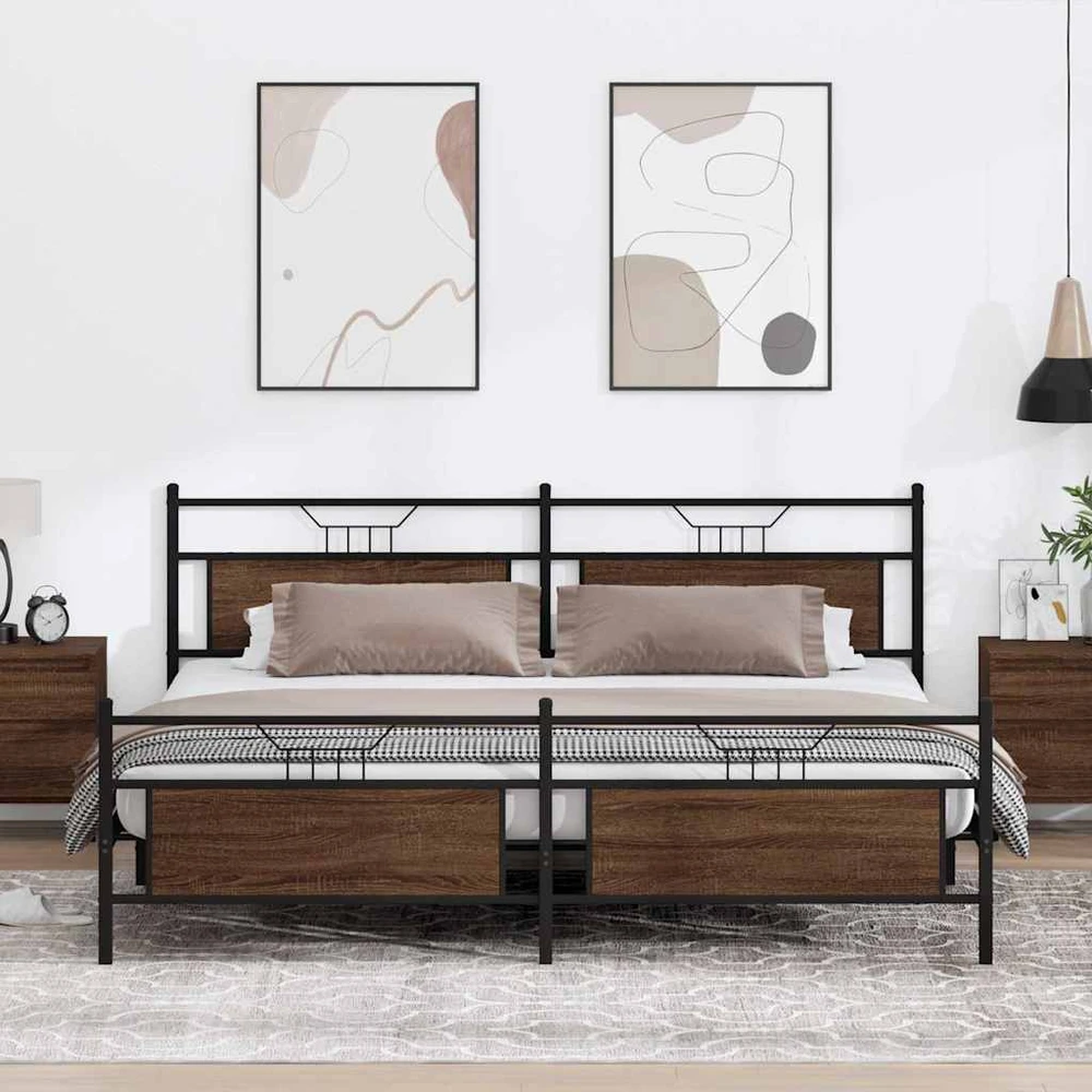 Lovos rėmas be čiužinio, rudas ąžuolo, 200x200cm, metalas