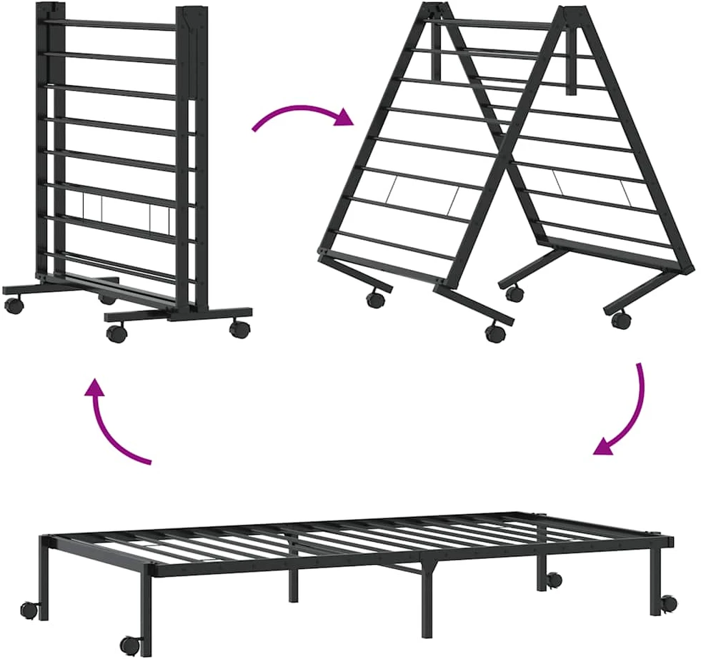 Lovos rėmas be čiužinio Sulankstomas juodas 80x200 cm Plienas
