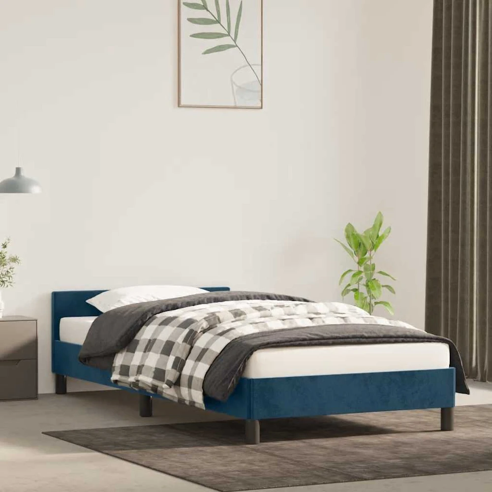 Lovos rėmas be čiužinio tamsiai mėlynas 90x200 cm aksomas