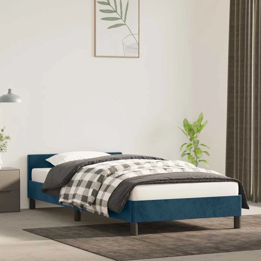 Lovos rėmas be čiužinio tamsiai mėlynas 90x190 cm aksomas