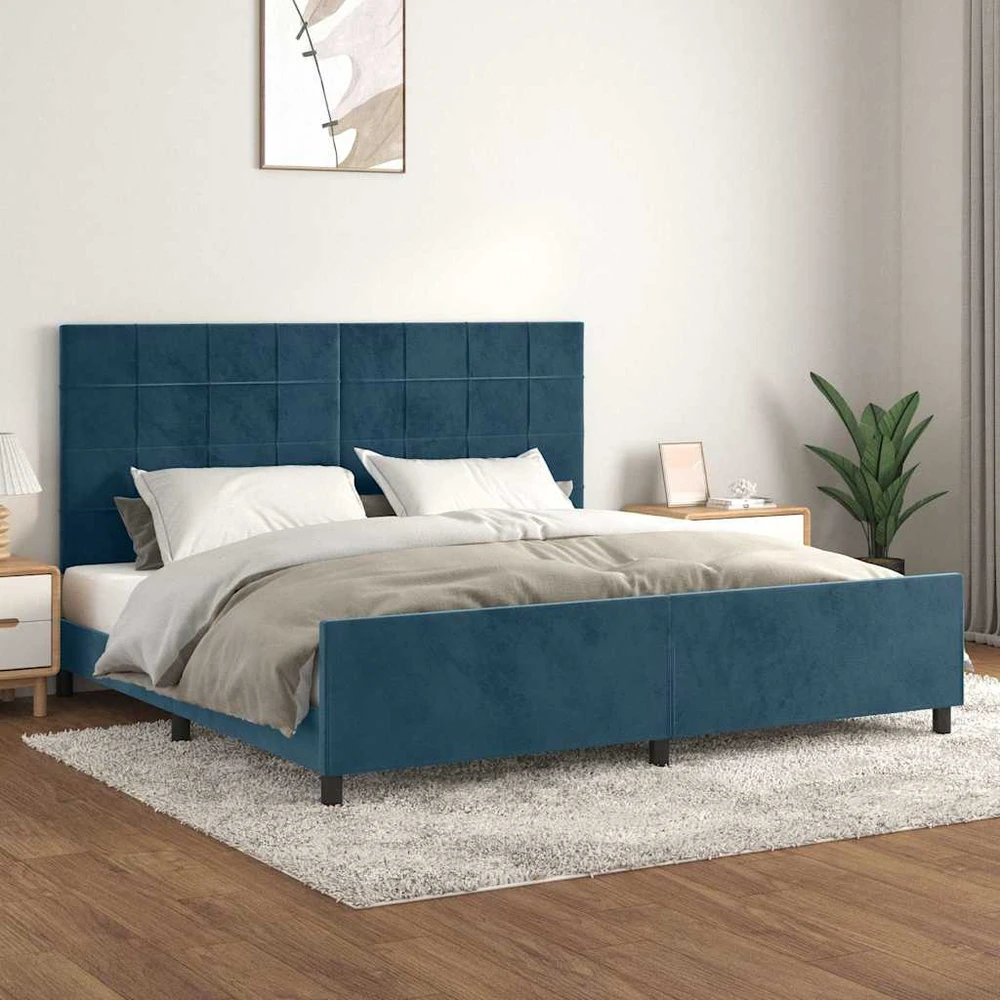 Lovos rėmas be čiužinio tamsiai mėlynas 200x200 cm aksomas