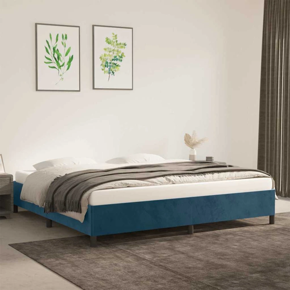 Lovos rėmas be čiužinio tamsiai mėlynas 200x200 cm aksomas