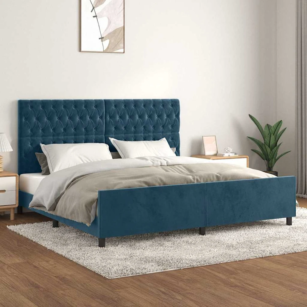 Lovos rėmas be čiužinio tamsiai mėlynas 200x200 cm aksomas