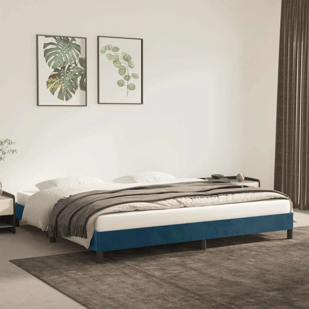 Lovos rėmas be čiužinio tamsiai mėlynas 200x200 cm aksomas